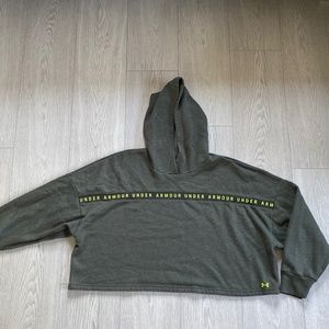 UNDER ARMOUR UA Women's XL TAPED Hoodie Fleece, Green, Cropped, 3/4 Sleeve, EUC
